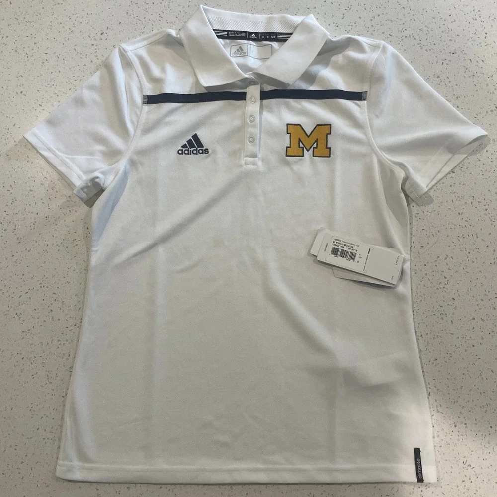 Michigan‎ Wolverines Polo Shirt Mens Small White Adidas Golf Climalite NCAA NWT